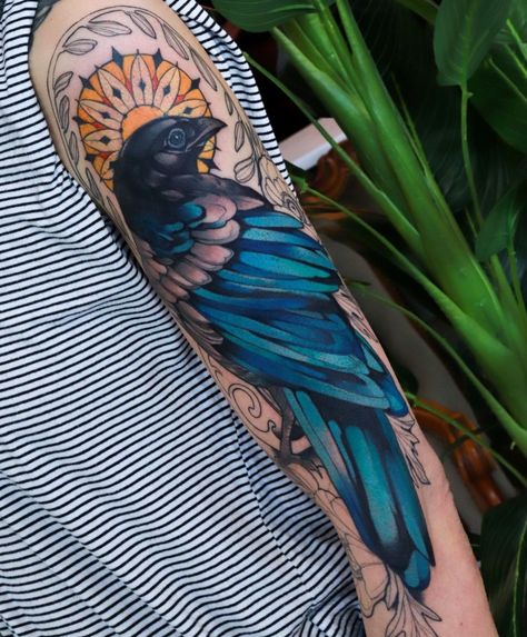 Magpie Tattoo, Vogel Tattoo, Nouveau Tattoo, Crow Tattoo, Raven Tattoo, Gorgeous Tattoos, Tatuaje A Color, Bird Tattoo, Classic Tattoo