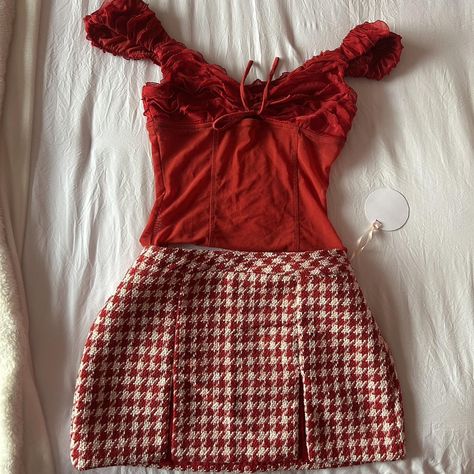 Cute little red see through top by kimchi blue. Size... - Depop Pink And Red Aesthetic Outfit, Cute Red Outfits Aesthetic, Nai Outfits, Red Cute Outfits, Cherry Red Clothes, Red Aesthetic Outfits, Valentine Core, Red Aesthetic Outfit, Red Lace Crop Top