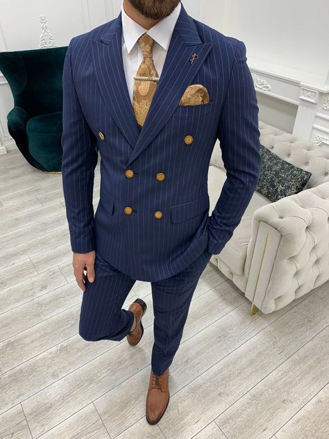 Blue Double Breasted Suit, Blue Striped Suit, Double Breasted Suit Men, Blue Slim Fit Suit, Striped Suit, Slim Fit Suit Men, Blue Suit Wedding, Pants Gift, Navy Blue Suit