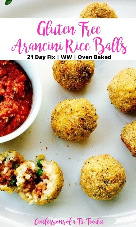 Gluten Free Rice Balls Recipe, Gluten Free Arancini, Mini Arancini Balls, Gluten Free Arancini Balls, Healthy Rice Balls, Rice Balls Italian, Italian Rice Recipes, Arancini Rice Balls, Baked Brown Rice