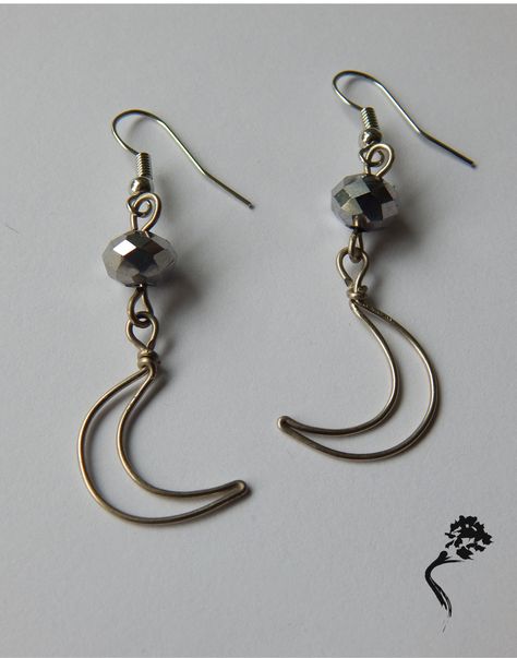 Diy Moon Earrings, Moon Earrings Diy, Crescent Metal Earrings With Ear Wire, Silver Moon Shaped Jewelry With Ear Wire, Mystical Metal Earrings With Ear Wire, Moon Wire Earrings, Handmade Moon-shaped Spiritual Earrings, Diy Wire Earrings, Diy Beaded Rings