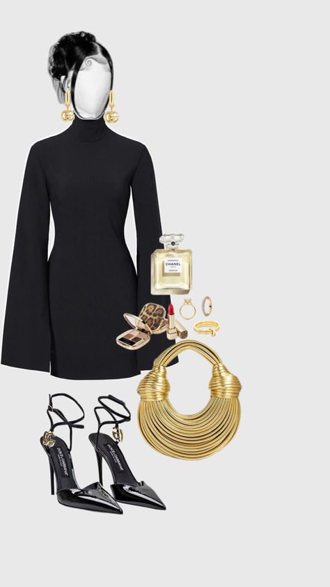 Black And Gold Outfit Classy, Gold And Black Outfit, Black Outfit Classy, Black And Gold Outfit, Polyvore Dress, Outfit Classy, Gold Outfit, Women's Outfit Sets, London Outfit