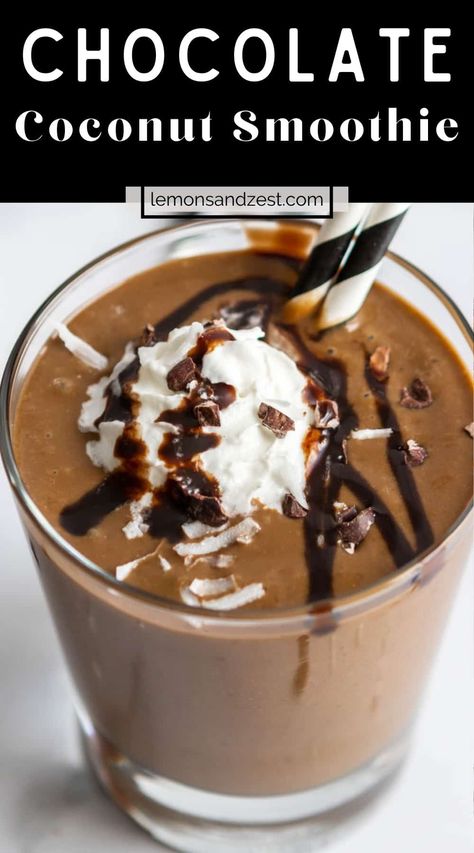 Sometimes you feel like a nut, right? Then this simple and delicious Almond Joy Smoothie recipe is for you! Coconut, chocolate and almond goodness with some veggies to really kick it up a notch! A chocolate coconut smoothie that tastes like a shake and is ready in just a few minutes! Chocolate Coconut Smoothie, Kachava Smoothie Recipes Chocolate, Coconut Smoothie Recipes, Almond Joy Smoothie, Pomegranate Desserts, Almond Joy Bars Recipe, Amazing Smoothies, Smoothie Coconut, Postpartum Prep