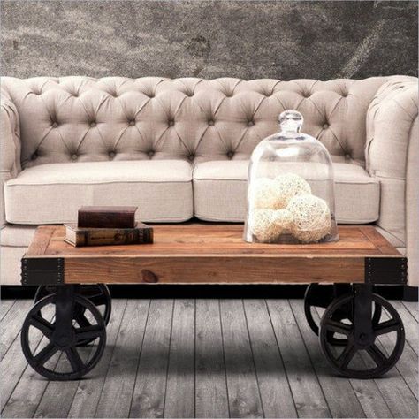 The HipVan Blog Barbary Coast, Wood Coffee Table Rustic, Coffee Table With Wheels, Table With Wheels, Cart Coffee Table, Wood Furniture Living Room, Iron Coffee Table, Coffee Table Farmhouse, Table Cafe