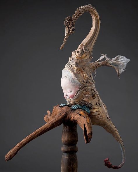 Akishi Ueda @akishi_ueda - Star Traveler (clay/wood/paint) 30 x 52 x 15 cm. 2018 #akishiueda Akishi Ueda, Character Artstyle, Artist Sculpture, Clay Sculptures, Fish Sculpture, Wood Paint, Wood Painting, Weird Art, Sculpture Clay