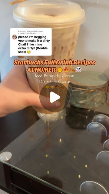 Brookelyn  Meyer ☕️✨🌸 on Instagram: "Pumpkin Cream Dirty Chai 🎃🍁🍂

Recipe:

🎃 @torani brown sugar cinnamon syrup 
🎃 @tazo chai latte concentrate 
🎃 milk + ice
🎃 single shot espresso @nespressousa
🎃 pumpkin cream cold foam is a splash of vanilla, 1 tbsp creme de pumpkin pie syrup, 3 tbsp heavy cream, 2 tbsp milk @amoretti code BROOKELYN15 for 15% off!
🎃 top with pumpkin pie spice

Follow me @brookelynlikesespresso for more on TikTok, instagram, and YouTube! 💕

#dirtychai #pumpkincreamchai #starbucks #starbuckschai #starbucksathome #chai #chailatte" Brown Sugar Cinnamon Syrup, Tazo Chai, Torani Syrup Recipes, Pumpkin Cream Cold Foam, Chai Latte Starbucks, Pumpkin Pie Latte, Diy Coffee Drinks, Pumpkin Pie Syrup, Starbucks Fall Drinks