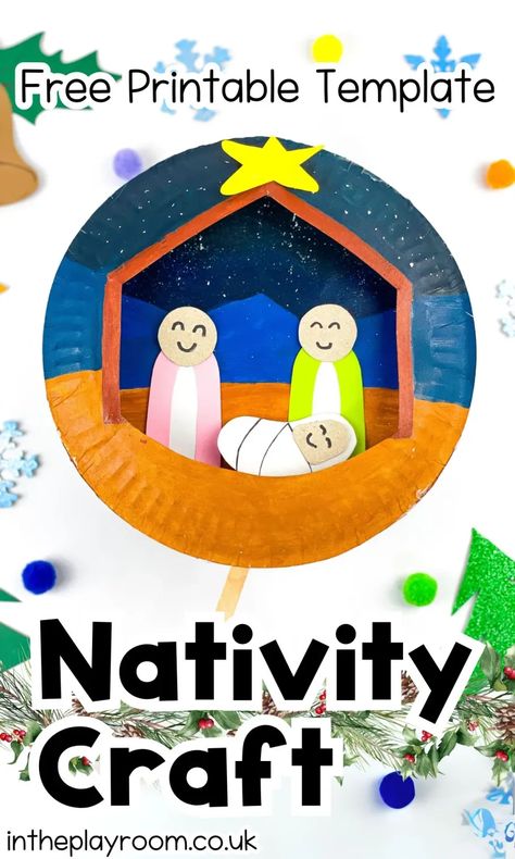 paper plate navity craft for kids with free printable template Manger Crafts For Kids, Christian Christmas Crafts For Kids, Crafts For Toddlers Christmas, Christmas Learning Activities, Christian Christmas Crafts, Nativity Scene Crafts, Nativity Craft, Nativity Coloring Pages, Christmas Learning