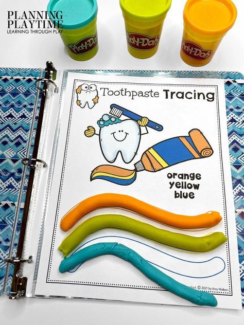 Toothpaste Tracing: Colors, Patterns, Sensory, and Fine Motor Activity! Pre-k Dental Health Worksheets Health Preschool Activities, Health Activities For Preschool, Dental Health Worksheets, Toothbrushing Activities, Dental Health Preschool Activities, Health Preschool, Dental Health Preschool, Preschool Binder, Preschool Skills