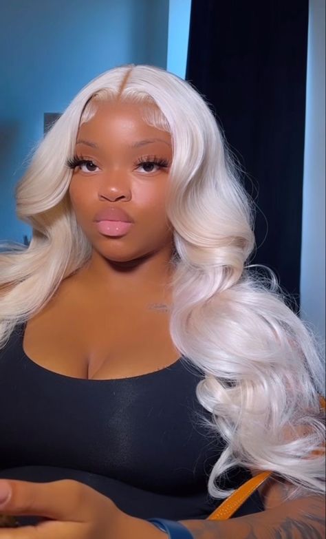 Icy Blonde Hair On Black Women, Platinum Blonde Frontal Wig, White Wigs For Black Women, White Frontal Wig, Platinum White Hair On Black Women, Sliver Wig Black Women, White Wig Black Women, White Hair On Black Women, Platinum Blonde Wig Black Women