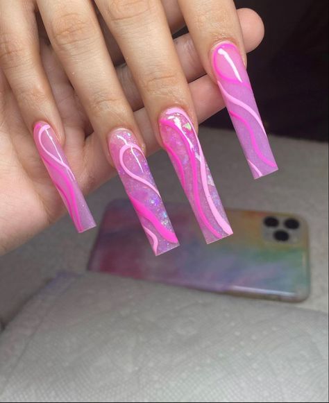 Poppin Nails, Bday Nails, Hot Pink Nails, Eyelash Extentions, Drip Nails, Grunge Nails, Long Acrylic Nails Coffin, Long Acrylic, Unique Acrylic Nails