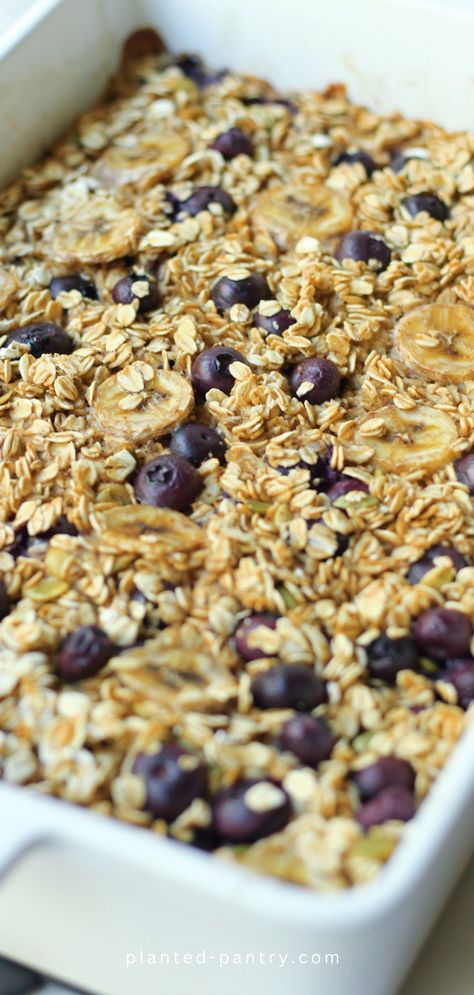 This delicious and filling blueberry banana baked oatmeal will be the perfect start to your morning. Banana Blueberry Baked Oatmeal, Blueberry Banana Oatmeal, Blueberry Oat Bars, Banana Bread Baked Oatmeal, Oatmeal Bake, Banana Baked Oatmeal, Egg Cups Breakfast, Gluten Free Brands, Oil Free Vegan Recipes