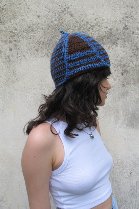 Crochet Trapper hat made with blue and brown Mohair yarn #crochet #trapperhat #mohair #handmade #hat #crocheting #handmade Knitted Trapper Hat, Crochet Trapper Hat, Trapper Hats, Mohair Yarn, Wool Hat, Hat Making, Crochet Hats, Yarn, Style Inspiration