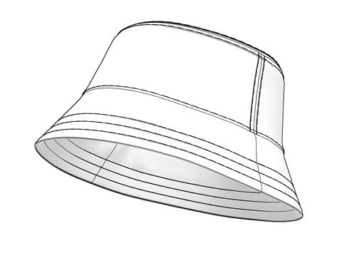 Vizualization is created using Clo3D. Bucket Hat Technical Drawing, Bucket Hat Drawing, Accessories Design Sketch, Flower Coloring Sheets, Bucket Hat Fashion, Fashion Cap, Vintage Drawing, Clothing Designs, Dragon Wings