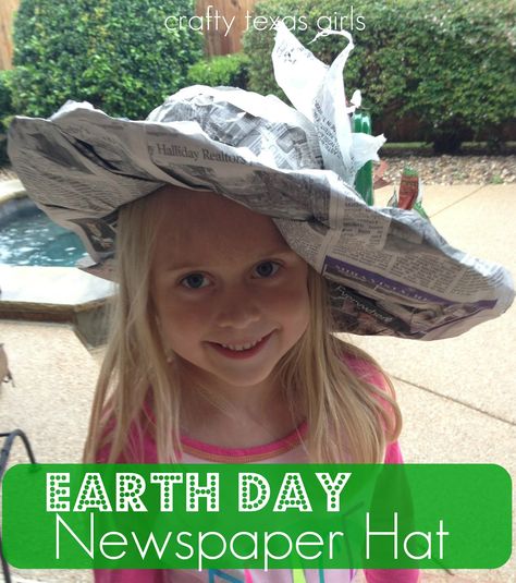 Earth Day Hat- use newspaper and other items to make into a 'Kentucky Derby' style recycled hat! #earthday #hat #newspaper Earth Day Hat, Newspaper Hat, Kentucky Derby Style, Texas Girls, Crazy Hat Day, Earth Day Crafts, Easter Hats, Hat Day, Crazy Hats