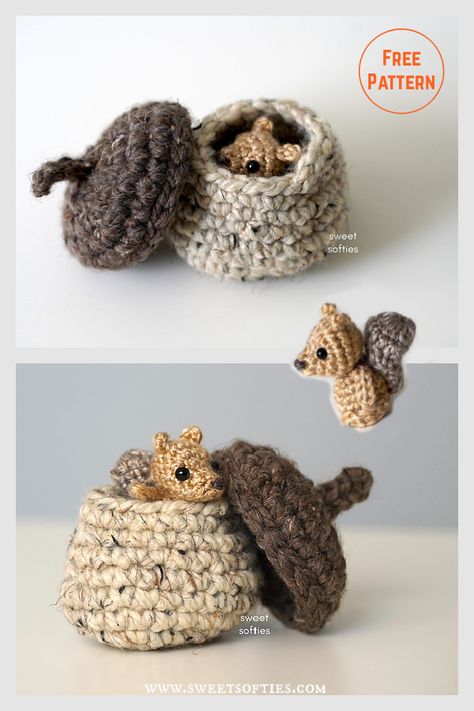 Waldorf Crochet Pattern, Free Realistic Animal Crochet Patterns, Crochet Amigurumi Possum Free Pattern, Acorn Crochet Pattern Free, Things To Crochet For Gifts, Cool Crochet Patterns Free, Free Micro Crochet Patterns, Crochet Acorn Pattern Free, Squirrel Crochet Pattern Free