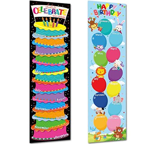 Diy Daycare Decor, Creative Birthday Charts For Classroom, Birthday Poster Board Ideas, Birthday Calendar Ideas, Birthday Chart For Preschool, Birthday Cutouts, Birthday Poster Board, Birthday Chart Classroom, Balloon Graphic