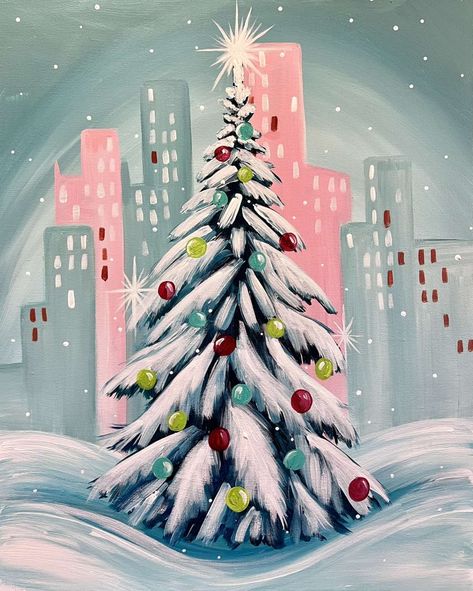 Join us at Pinot's Palette - Leawood on Fri Dec 10, 2021 7:00-9:15PM for Christmas Time in the City . Seats are limited, reserve yours today! Pinots Palette, Painting Parties, Christmas Canvas Art, Winter Art Projects, Christmas Paintings On Canvas, Winter Painting, Christmas Canvas, Paint And Sip, Night Painting