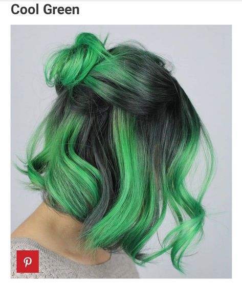 Green Hair Streaks, Short Green Hair, Black And Green Hair, Neon Green Hair, Short Dyed Hair, Dark Green Hair, Green Hair Dye, Vivid Hair, Peekaboo Hair