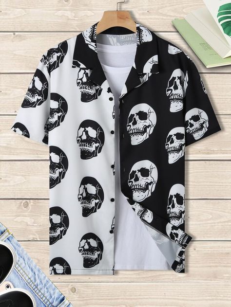 Floral Print Shorts, Skull Print, Mode Style, Print Shirt, Halloween Shirt, Outfit Inspirationen, Aesthetic Clothes, Cool Shirts, Two Tone