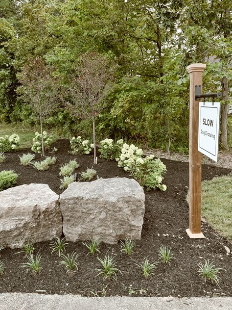 End Of Driveway Landscaping, Long Driveway Landscaping, Gravel Driveway Landscaping, Driveway Entry Landscaping, Driveway Border, Driveway Entrance Landscaping, Long Driveway, Mailbox Landscaping, Yard Makeover