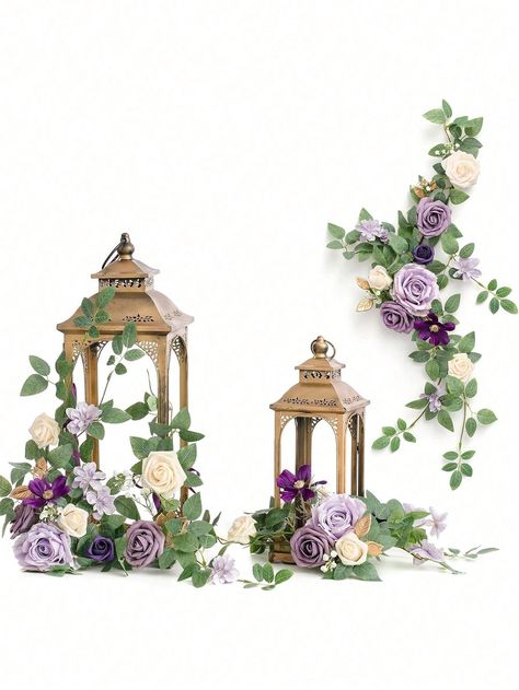 2Pcs2Pcs Artificial Aisle Flowers 2.46ft Flower Garland Handmade Comes With Ribbon For Festival Party Indoor Arches Fireplace Wedding Decoration Table Centerpieces Arch Decor Fall Decor Purple         Home Decor, size features are:Bust: ,Length: ,Sleeve Length: Wedding Aisle Chair Decorations, Light Purple Wedding, Wedding Table Decorations Centerpieces, Pew Decorations, Aisle Decorations, Ceremony Chairs, Aisle Flowers, Wedding Arch Flowers, Arch Flowers