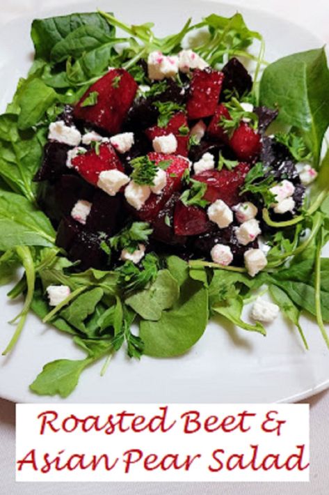 Asian Pear Salad, Parsley Salad, Creamy Goat Cheese, Food Recipes Easy, Asian Pear, Pear Salad, Salad Ideas, Couscous Salad, Roasted Beets