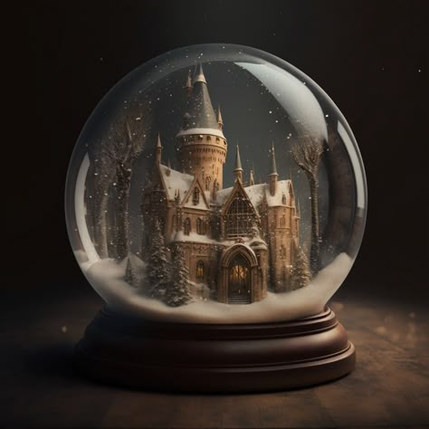 Snow globe in Hogwarts in Christmas wallpaper Snow Globes Aesthetic, Snowglobe Aesthetic, Snow Globe Aesthetic, Harry Potter Snow Globe, Hogwarts Interior, Vintage Snow Globes, Christmas Snowglobe, Hogwarts Christmas, Cute Furniture