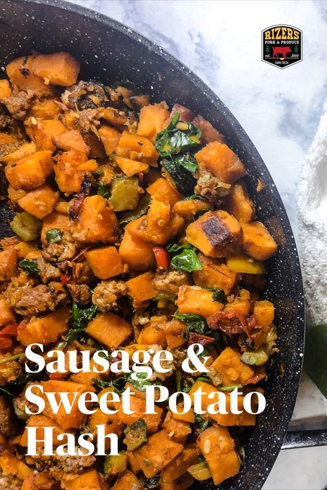 1 pan. 40 minutes. Endless flavor. Sausage & Sweet Potato Hash is your new favorite all in one meal. Ground Sausage Sweet Potato, Sweet Potato Hash Dinner, Sweet Potato Sausage Hash, Ground Sausage And Sweet Potato Recipes, Ground Pork And Potatoes Recipes, Sausage And Sweet Potato Recipes, Sausage Sweet Potato Recipes, Friendsgiving Brunch, Dinner Staples