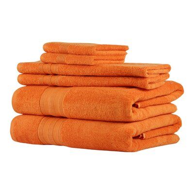 Freshee Solid 6 Piece 100% Cotton Bath Towel Set Color: Orange Unique Bathroom Decor, Beach Towel Set, Night Set, Towel Rug, Cotton Beach Towel, Bath Set, Turkish Cotton Towels, Cotton Hand Towels, Apartment Style