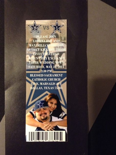 Dallas Cowboys Ticket Wedding Invitation Dallas Cowboy Wedding, Cowboy Wedding Theme, Cowboy Wedding Decorations, Cowboy Wedding Invitations, Dallas Cowboys Wedding, 25th Anniversary Party, Cowboy Wedding, Dallas Cowboy, Cowboy Theme