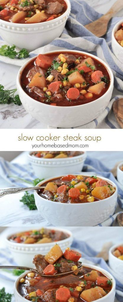 Steak Soup Recipes, Beef Chunks, Steak Soup, Recipes Steak, Slow Cooker Steak, Food Savory, Freezer Dinners, Balsamic Chicken, Crock Pot Soup