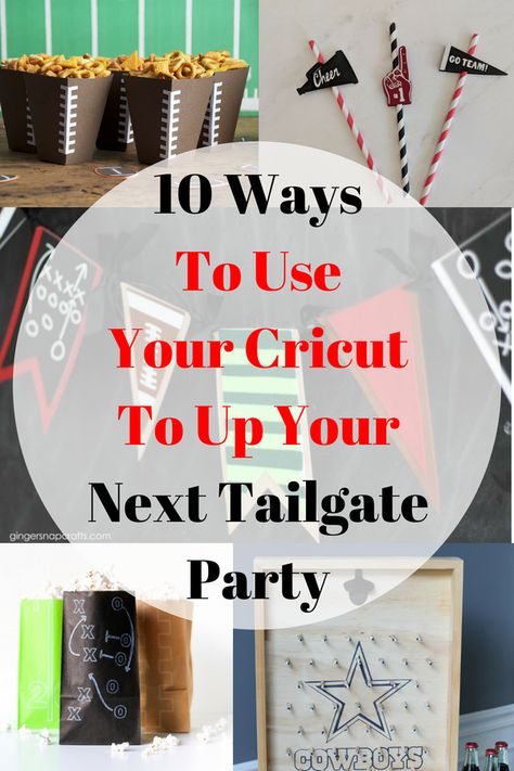 10 Ways To Use Your Cricut To Up Your Game at Your Next Tailgate Party Tailgating Theme Party, Tailgate Themed Engagement Party, Tailgate Table Decorations, Tailgate Decorating Ideas, Appreciation Themes, Tailgate Party Decorations, Tailgate Menu, Football Tailgate Party, Tailgate Decorations