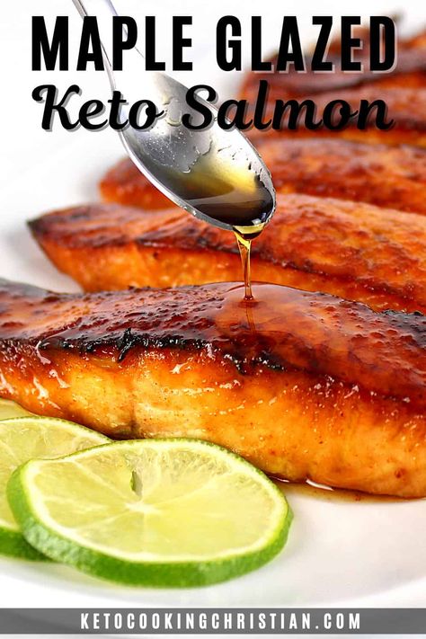 Keto Maple Glazed Salmon Sugar free maple syrup comes together with lime and garlic basted over tender salmon filets, making the best Maple Glazed Salmon recipe you've ever tasted! #ketosalmon #mapledglazedsalmon #lowcarbsalmon Salmon Filet Recipe, Low Carb Salmon Recipes, Keto Beginner, Low Carb Salmon, Maple Glazed Salmon, Salmon Filets, Cilantro Recipes, Salmon Glaze Recipes, Keto Salmon