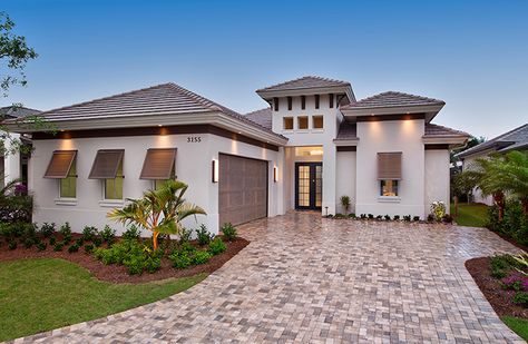 Florida House Plans, Narrow Lot House, Narrow Lot House Plans, Mediterranean House Plans, Contemporary House Exterior, Brick Exterior House, Beautiful House Plans, Contemporary House Plans, Mediterranean Home