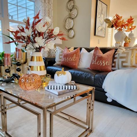 Orange And Gold Living Room, Orange And Gold Living Room Decor, Glam Living Rooms, House Rehab, Breezeway Ideas, Tan House, Gold Living Room Decor, Contemporary Decor Living Room, Gold Living