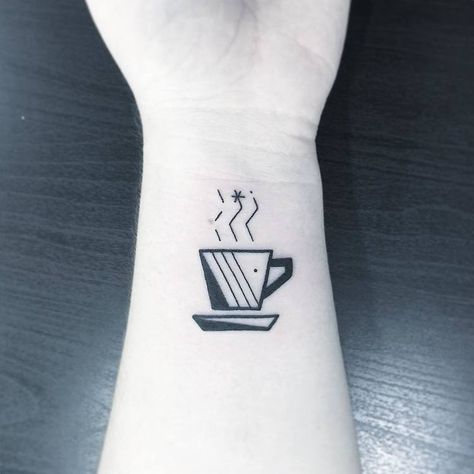 Fill My Cup Tattoo, Mug Tattoo, Geometric Elephant Tattoo, Coffee Cup Tattoo, Tattoo On The Wrist, Tattoos Masculinas, Wrist Tattoos Girls, Teacup Tattoo, Bicep Tattoo Men