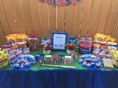 Baseball candy table Baseball Party Dessert Table, Baseball Candy Table Ideas, Baseball Birthday Dessert Table, Baseball Table Decorations, Baseball Party Cake Table, Baseball Dessert Table, Baseball Birthday Candy Table, Kids Table Birthday Party Baseball, Dodgers Birthday Party