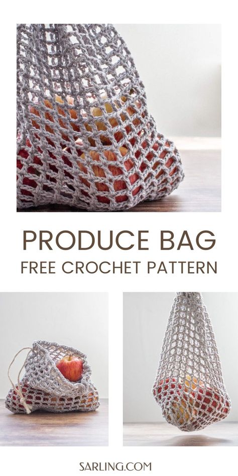 Crochet Grocery Bag, Crochet Bag Pattern Free, Bag Pattern Free, Crochet Market Bag, Produce Bags, Crochet Tote, Diy Crochet Projects, Bag Crochet, Crochet Bag Pattern