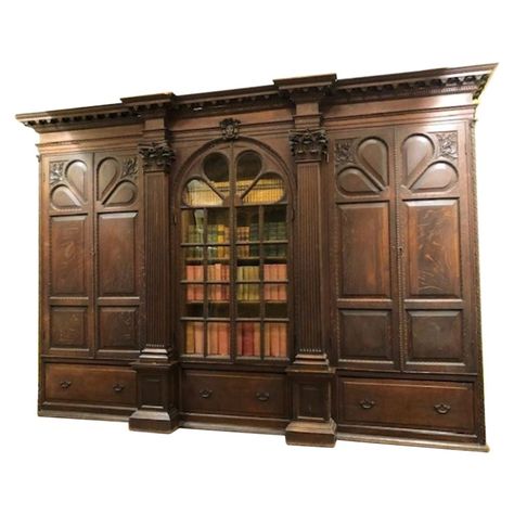 Irish Furniture, Gothic Bookcase, Victorian Bookcases, English Aesthetic, Corinthian Capital, Breakfront Bookcase, Mahogany Bookcase, Walnut Bookcase, Leeds Castle