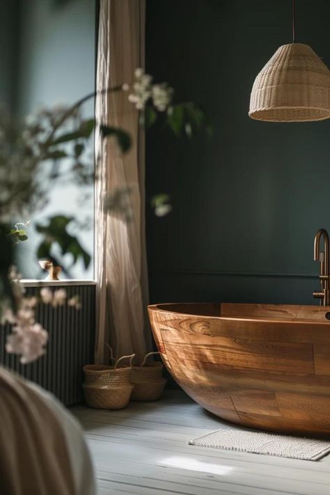 How To Craft A Wooden Bathtub: Unique Bathroom Feature Japanese Style Bathtub, Bathtub Shelf, Interior Design Minimal, Wooden Bathtub, Wooden Bath, Plumbing Installation, How To Craft, Unique Bathroom, Bathroom Inspiration Decor