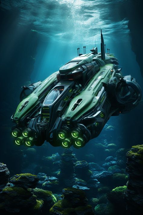 Futuristic Submarine Concept Art, Futuristic Sailboat, Sci Fi Submarine, Futuristic Submarine, Underwater Vehicle, Concept Vehicles Sci Fi, Chevy Traverse, Space Ships Concept, Science Fiction Artwork