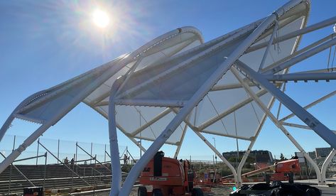 Rockaway Beach Amphitheater – Birdair Wave Roof Architecture, Beach Amphitheater, Curved Roof Structure, Shell Structure Architecture, Membrane Structure, Rockaway Beach, Shade Structure, Steel Frame, Building