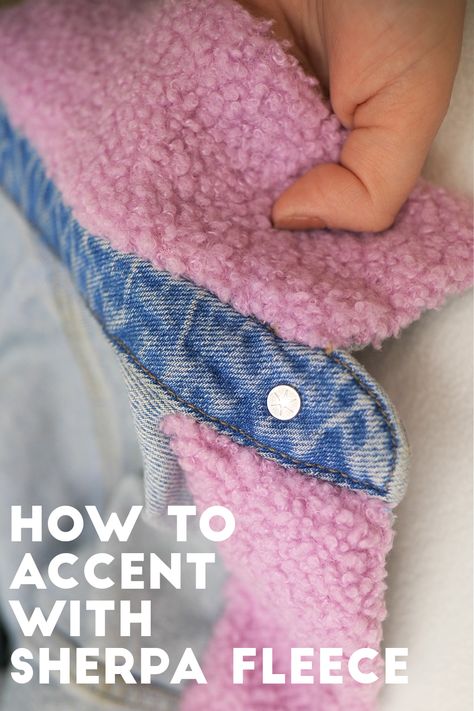 Add soft, cuddly sherpa fleece fabric to a denim jacket, using a ladder stitch, and make it your most FAB piece for the new season! Diy Sherpa Jacket, Diy Denim Jacket, Diy Jacket, Sherpa Coat, Ladder Stitch, A Ladder, Denim Diy, Sherpa Jacket, Line Jackets