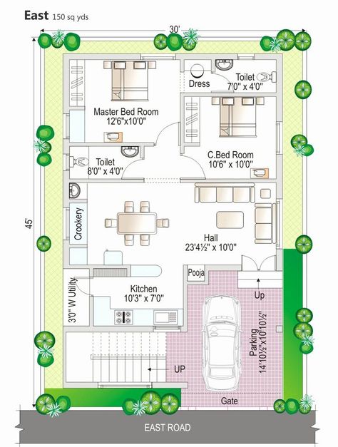 30x50 House Plans, West Facing House, 20x40 House Plans, 30x40 House Plans, Vastu House, 2bhk House Plan, House Plans With Photos, Indian House Plans, Little House Plans