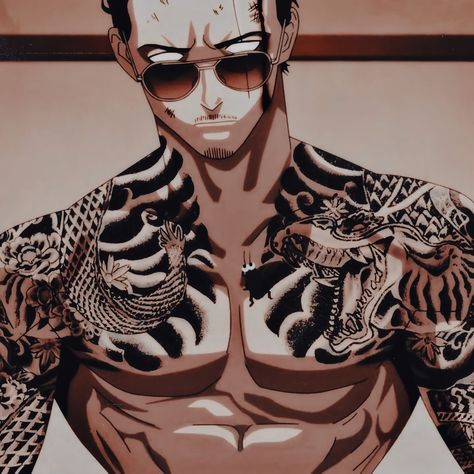 Chest Anime Tattoo, Ways Of The Househusband, Tattooed Anime Guys, Anime Guy Tattoo, Anime Characters With Tattoos, Househusband Anime, The Way Of The Househusband, Way Of The Househusband, Anime Trailer