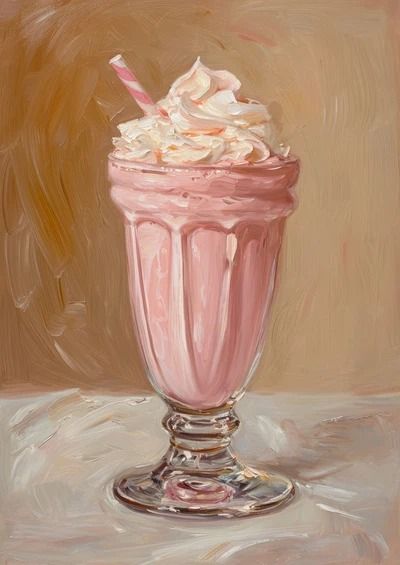 50s Painting Vintage, Pink Diy Painting, Aesthetic Vintage Painting Ideas, Vintage Paintings Aesthetic, Pink Poster Ideas, Milkshake Painting, Desserts Painting, Drinks Painting, Pink Aesthetic Painting