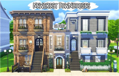 Newcrest Townhouses Duplex Sims 4, Sims 4 Town Layout Newcrest, New Crest Sims 4 Map Ideas, Sims 4 Duplex House, Sims 4 Townhouse Floor Plans, Sims Newcrest, Sims 4 Townhouse, Ts4 Builds, Sims 4 Houses Layout