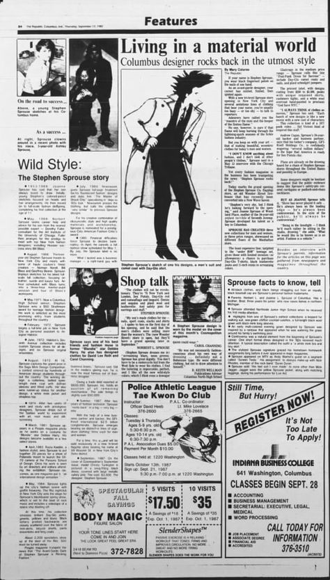 1987 Sprouse feature - Newspapers.com 1980 Newspaper, 90s Newspaper, 80s Newspaper, Editorial Newspaper, Aesthetic Newspaper, Apartment Posters, The Times Newspaper, Student Accomodation, Newspaper Design Layout