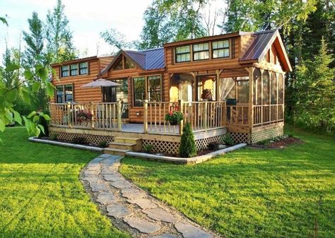 Elegant Rustic Cabins - Home Builder, Tiny Houses Tiny House Remodel, Park Model Homes, Cabin Tiny House, Cabin Floor, Cabin Floor Plans, House Cabin, Inspire Me Home Decor, Tiny House Cabin, Mediterranean Homes