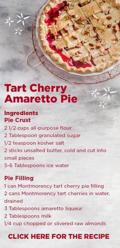 Amaretto Pie, Tart Cherry Recipes, Turtle Ice Cream, Cherry Amaretto, Cherry Pie Recipe, Pie Pie, Cherry Recipes, Raw Almonds, Pie Tart